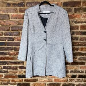 Larry Levine Vintage Black White Tweed 2-Button Long Blazer Jacket Women's 14